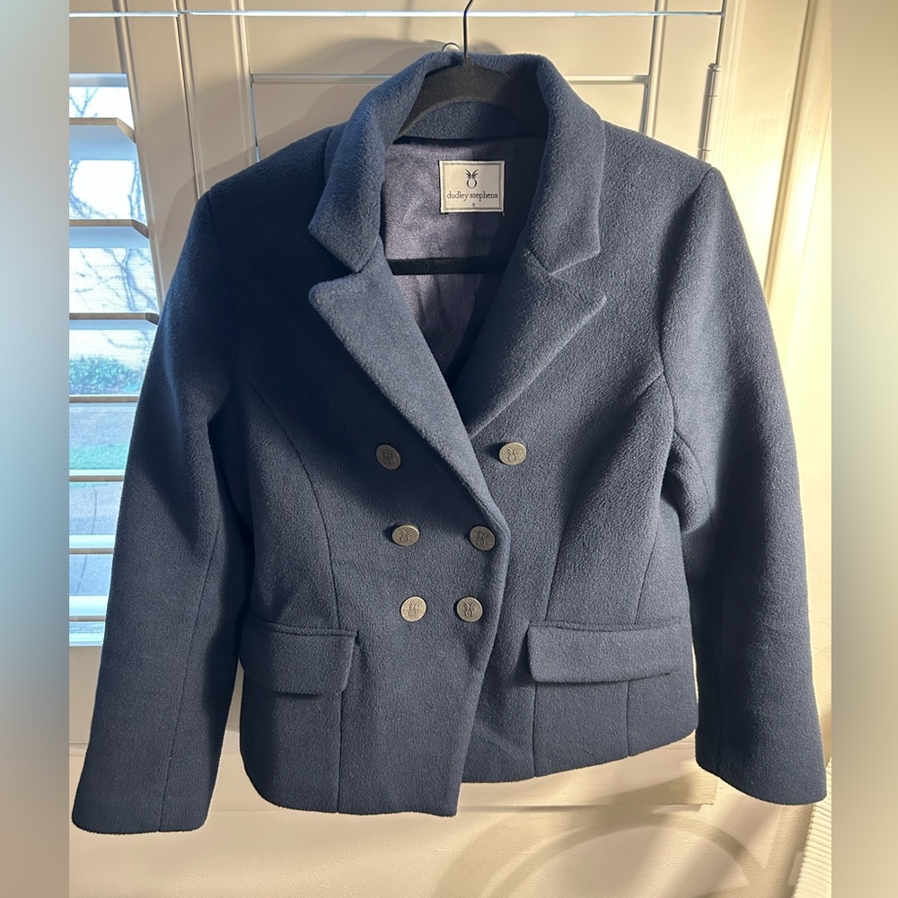 Dudley Stephens Mead Point Double Vello Fleece Blazer, Navy, Sz S EUC